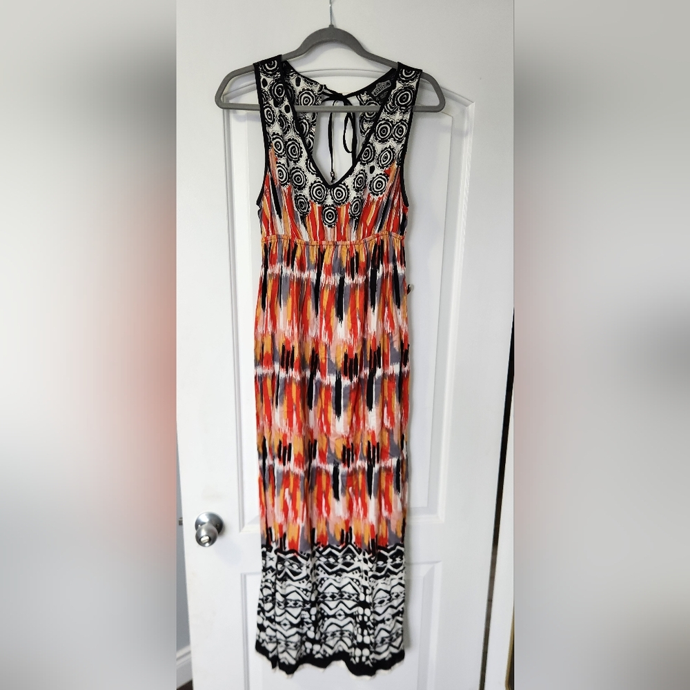 Angie Black and Orange Patterned Maxi Dress Sz L